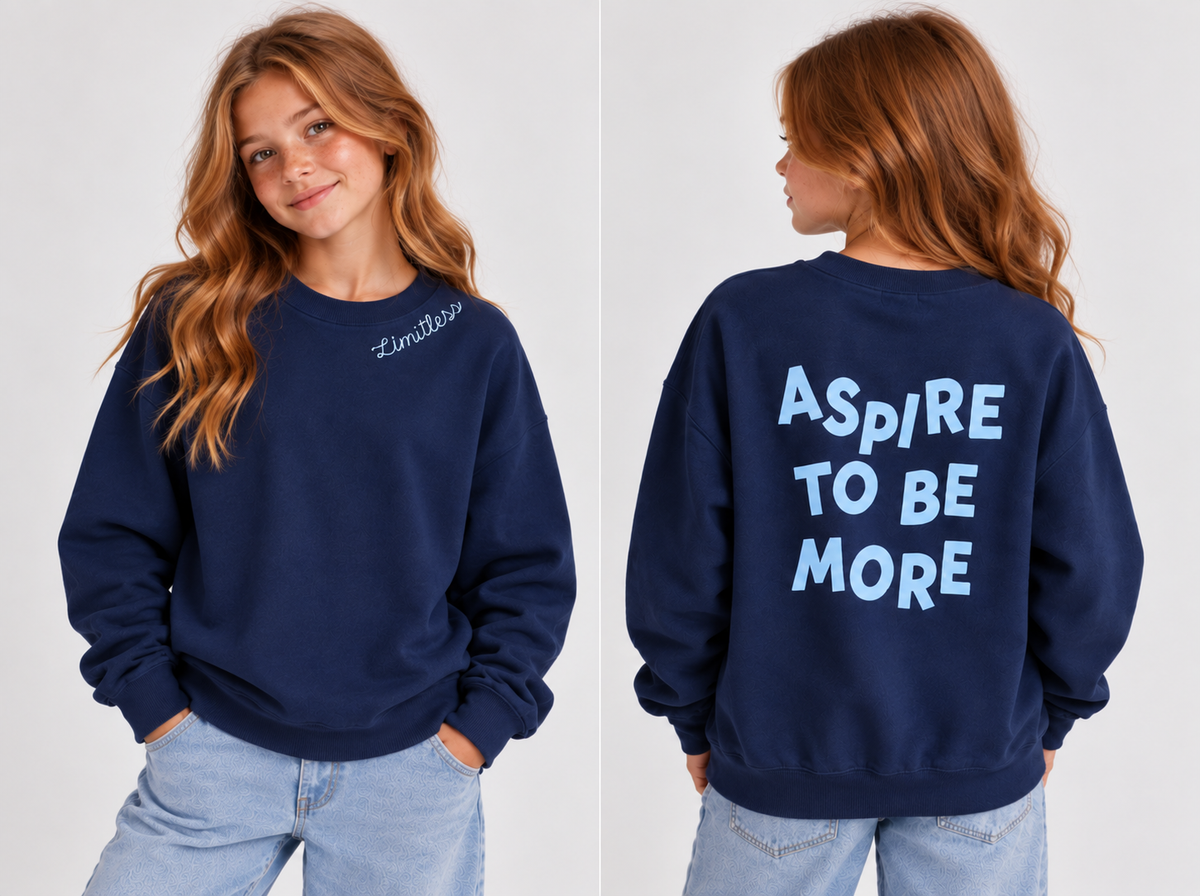 Aspire to Be More Youth Crewneck Sweatshirt - Personalized neckline
