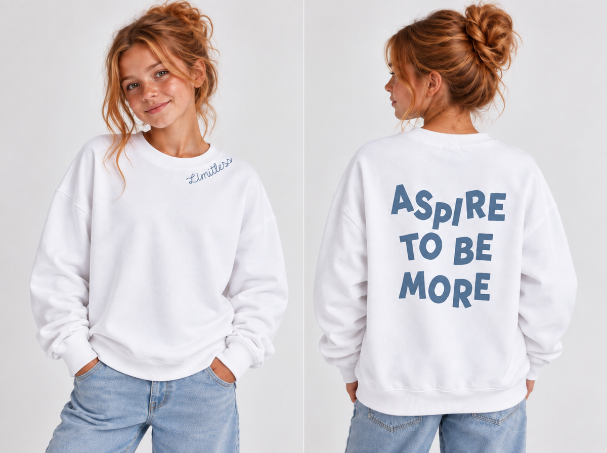 Aspire to Be More Youth Crewneck Sweatshirt - Personalized neckline